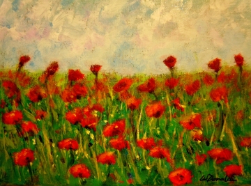 2013-37 Field of Poppies #1, Acrylic on Canvas, 5 x7, Copyright Wendie Donabie 2013 